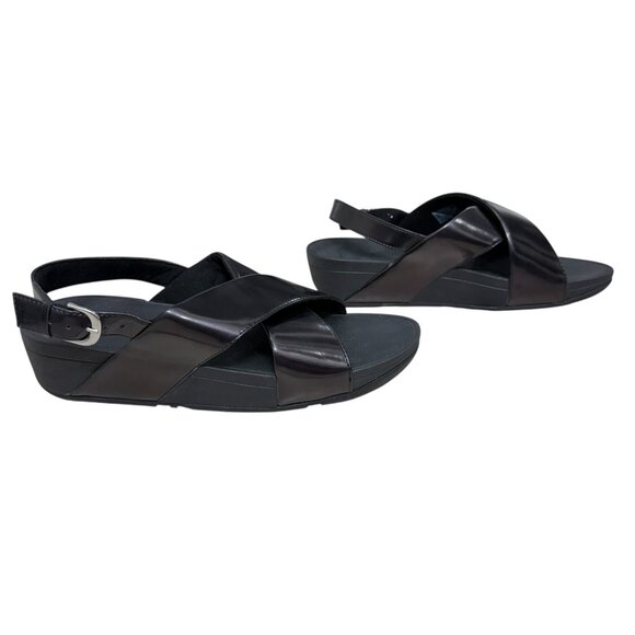 NWT Fitflop Lulu Cross Back Strap Balck Mirror Women's sandals size 10 - Picture 2 of 7